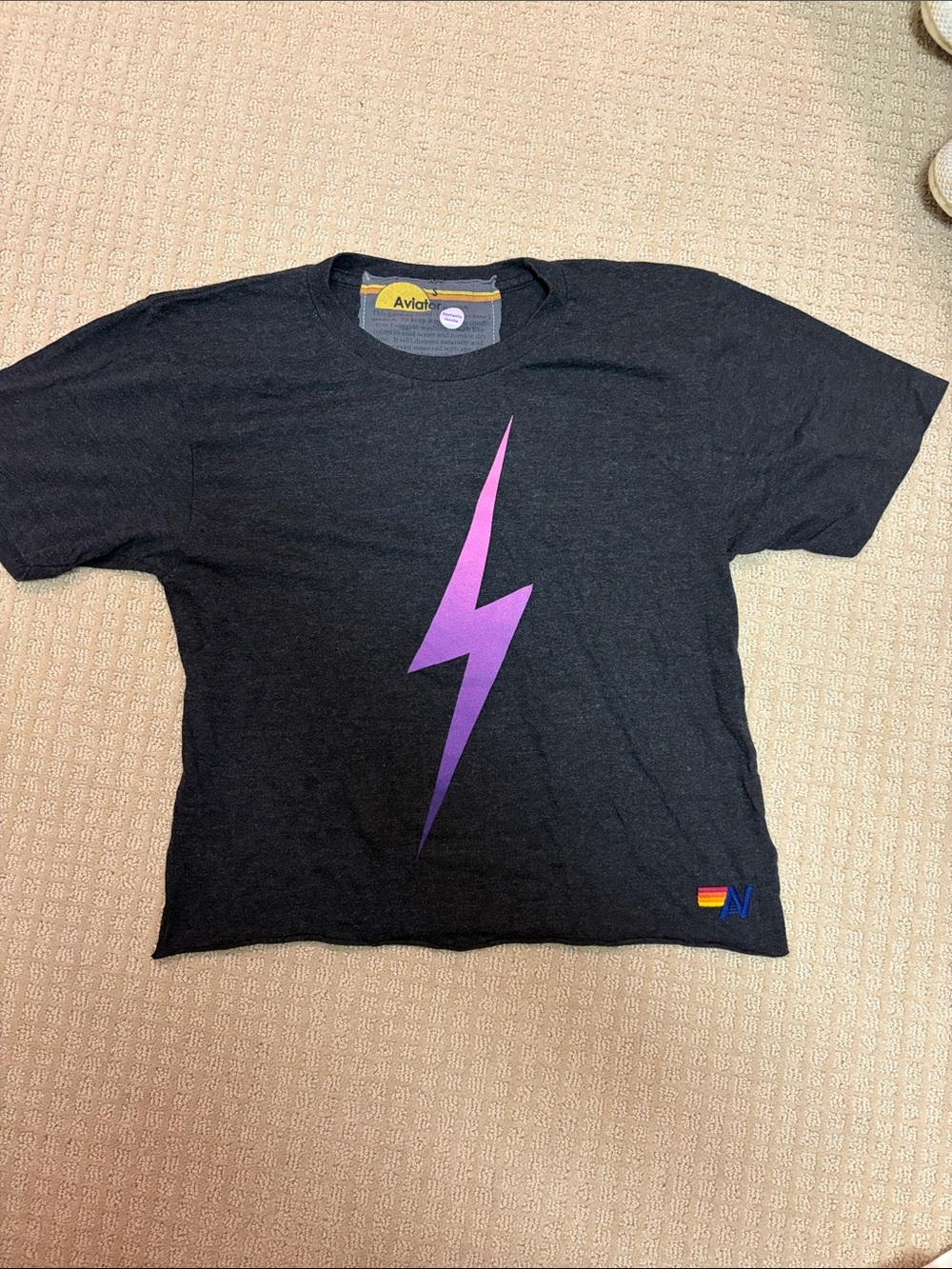 Aviator Nation Black Tee with Purple Lightning Bolt